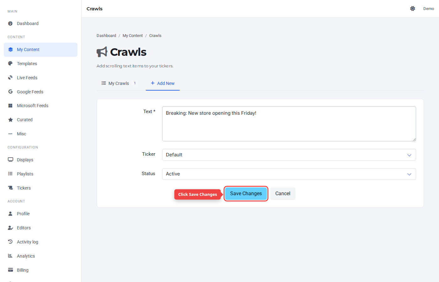 Form bottom with the Save Changes button highlighted