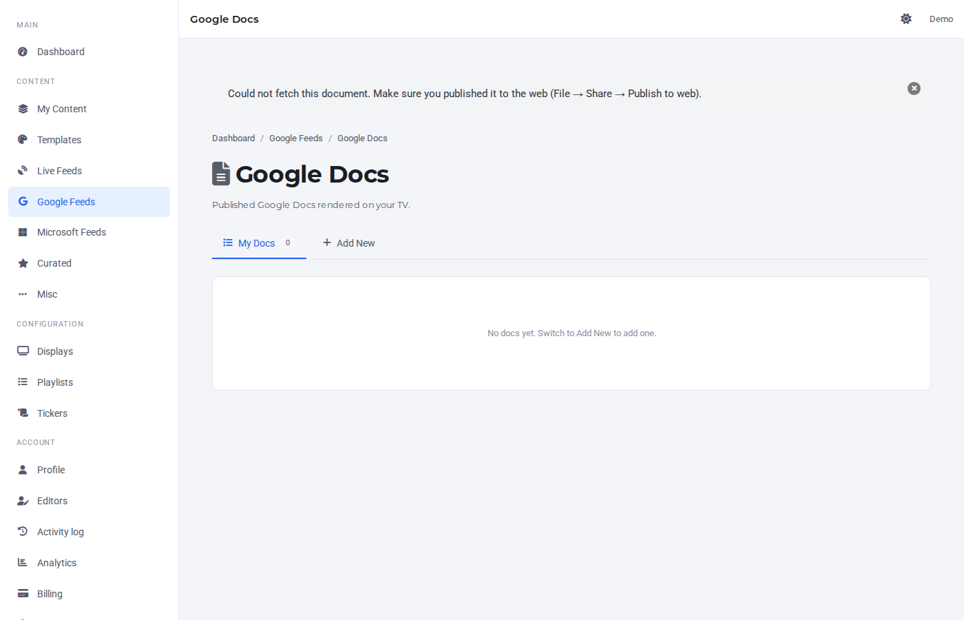 My Docs tab with the new entry highlighted