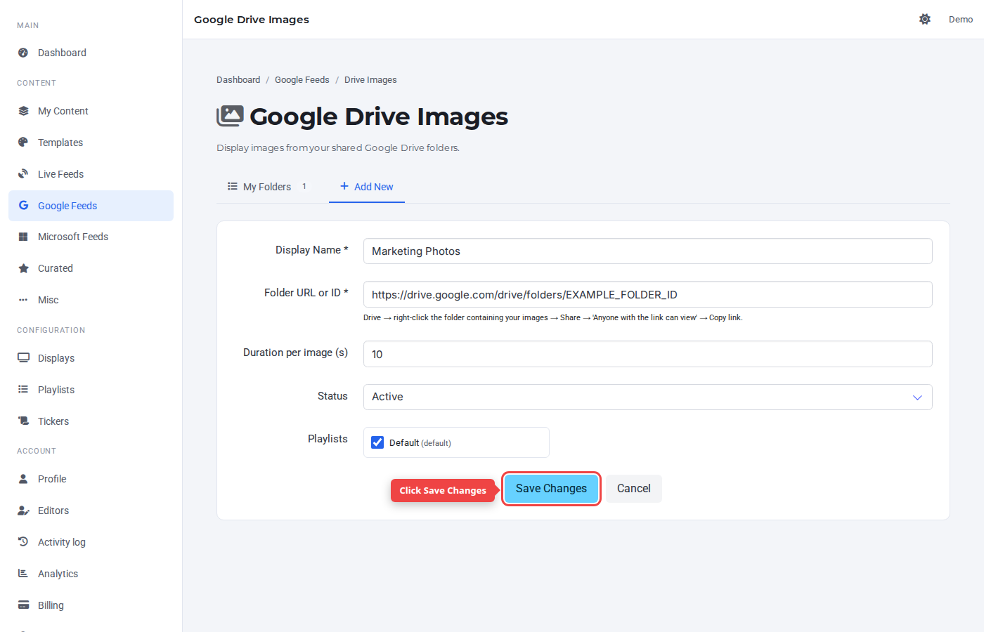 Form bottom with the Save Changes button highlighted