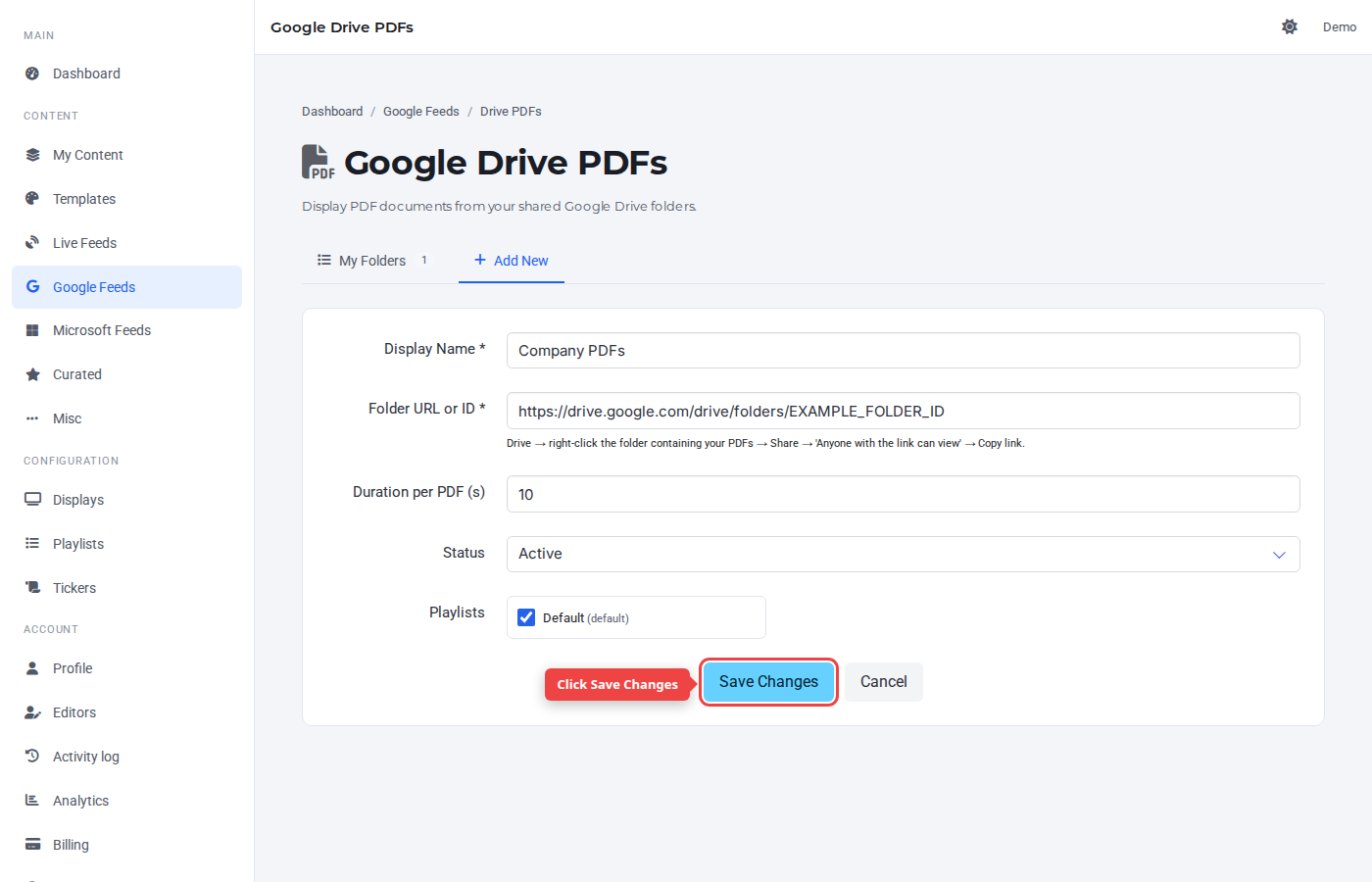 Form bottom with the Save Changes button highlighted