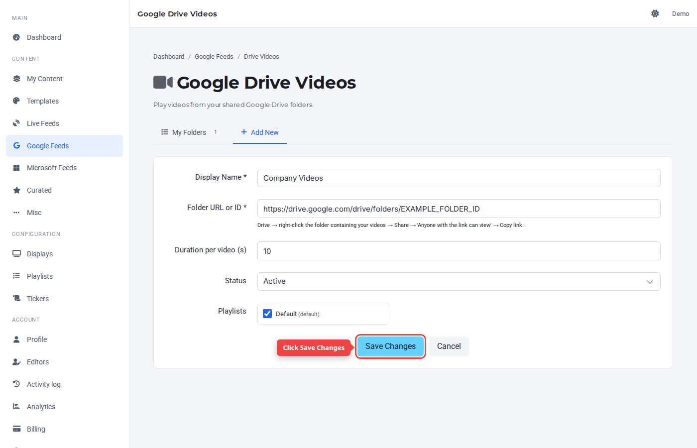 Form bottom with the Save Changes button highlighted