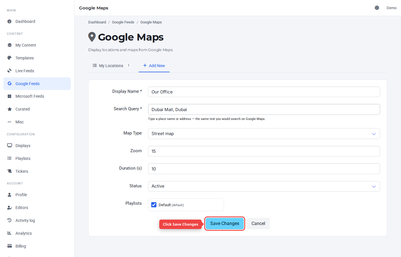 Form bottom with the Save Changes button highlighted