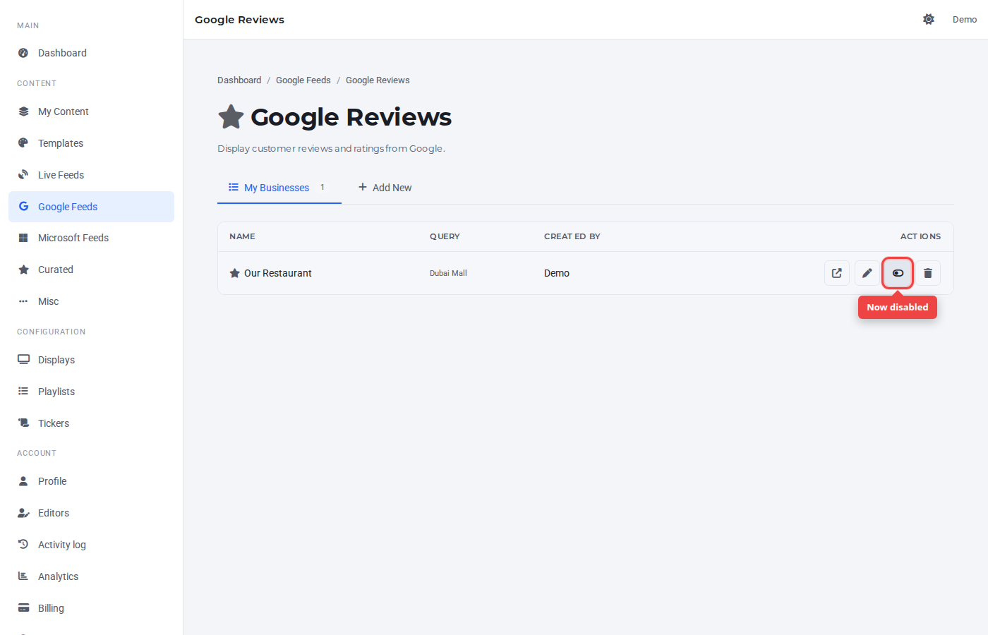 Toggle now disabled (grey)