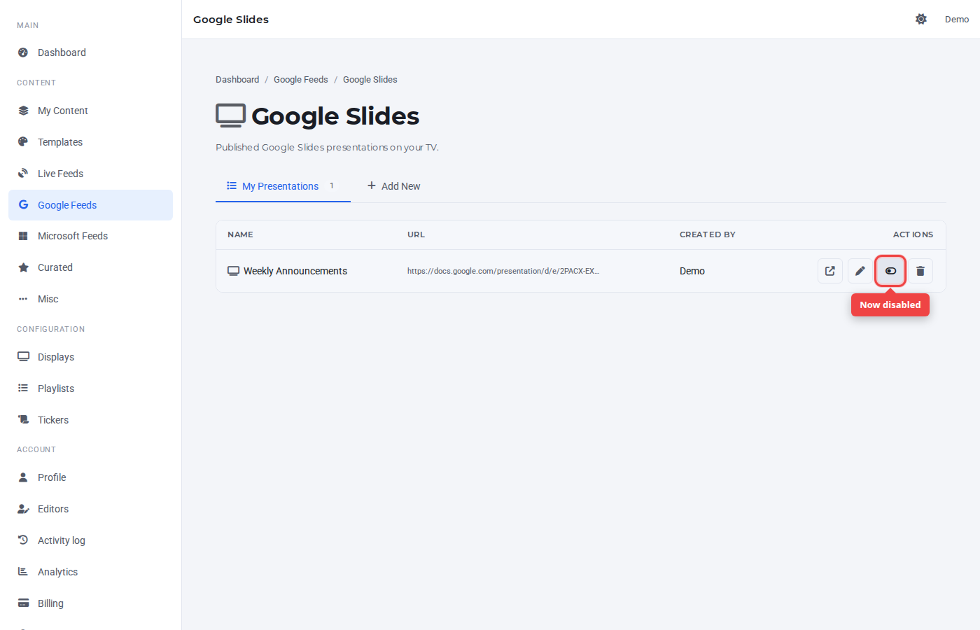 Toggle now disabled (grey)