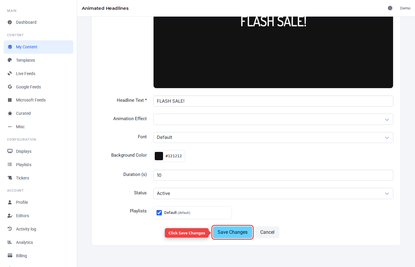 Form bottom with the Save Changes button highlighted