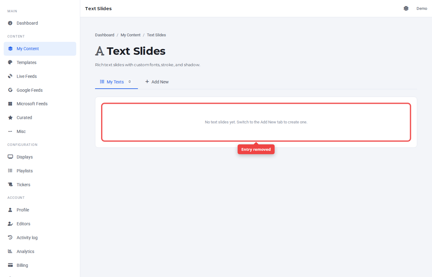 List with the row removed