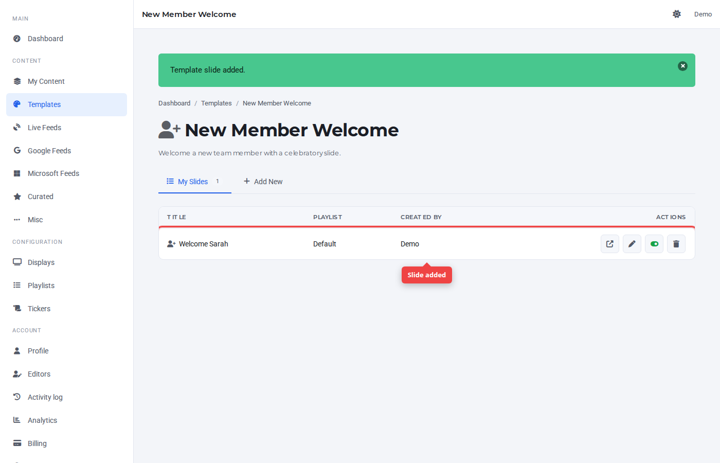 My Slides tab with the new entry highlighted