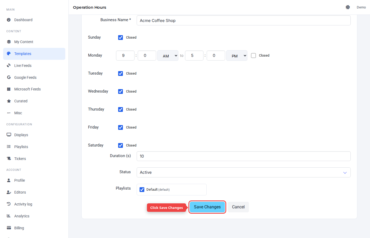 Form bottom with the Save Changes button highlighted