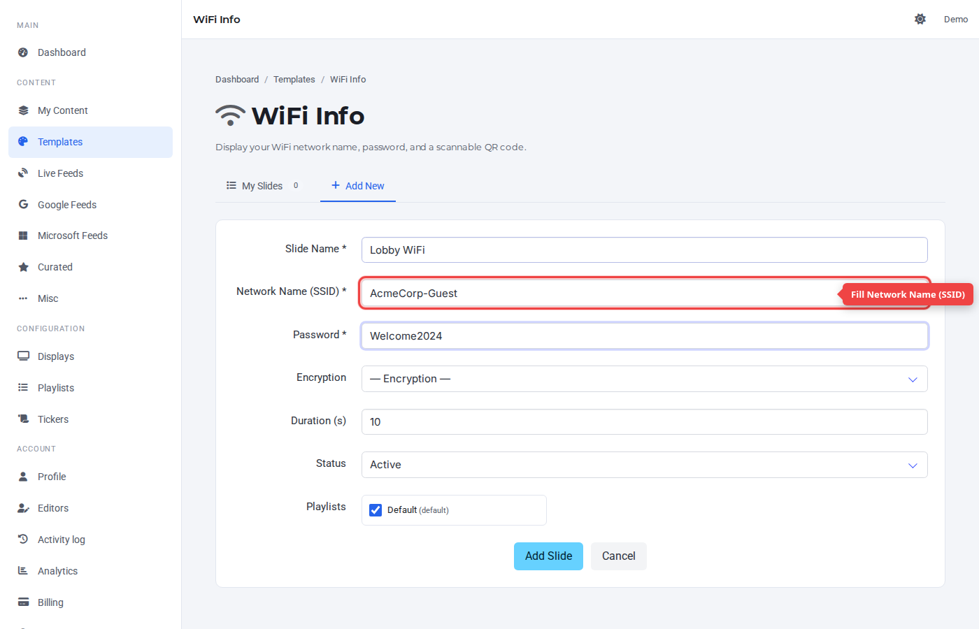 Template-specific fields filled in