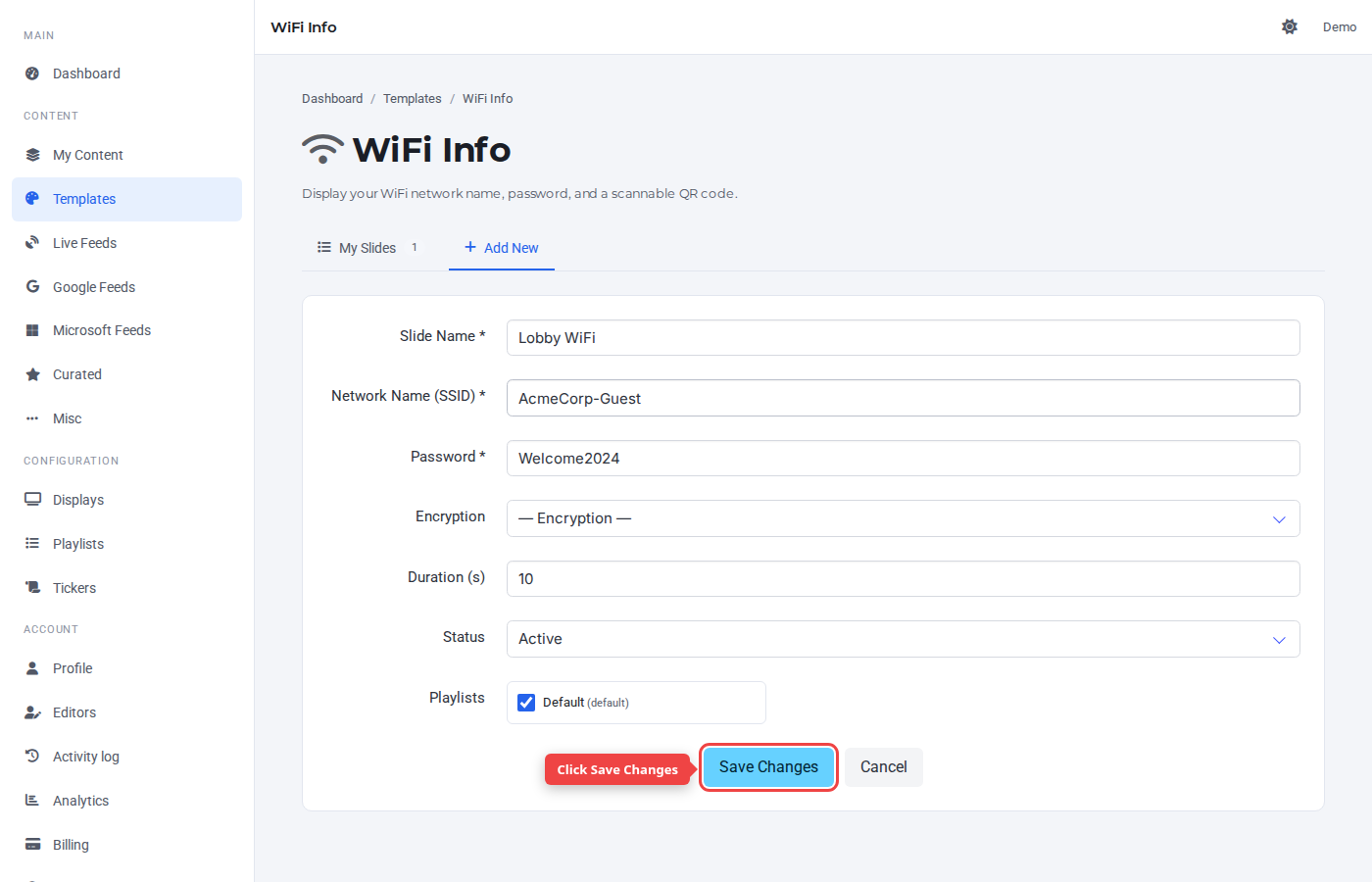 Form bottom with the Save Changes button highlighted
